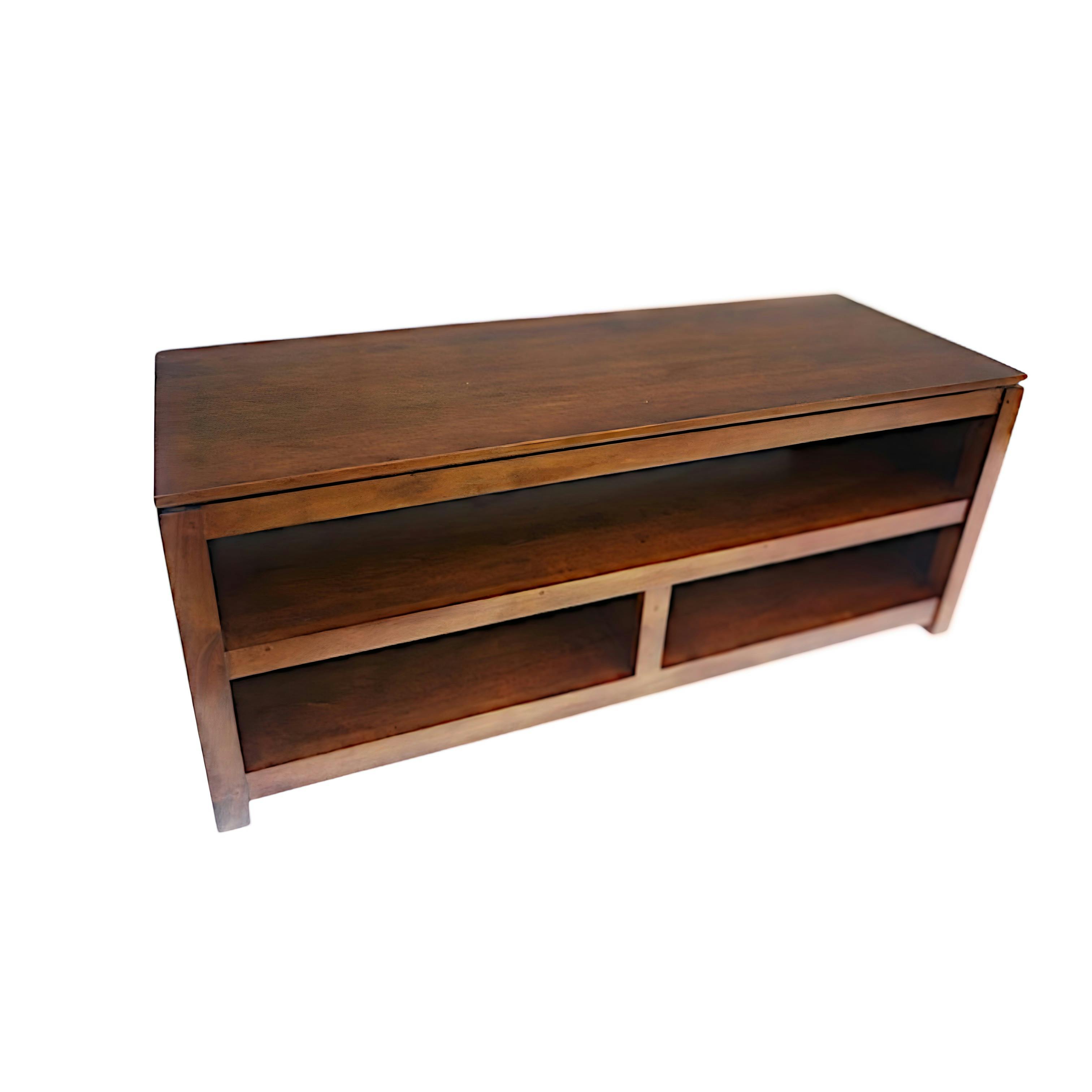 Meuble TV Hévéa 3 niches - dont 1 grande - 120x45x48,6cm HELENA