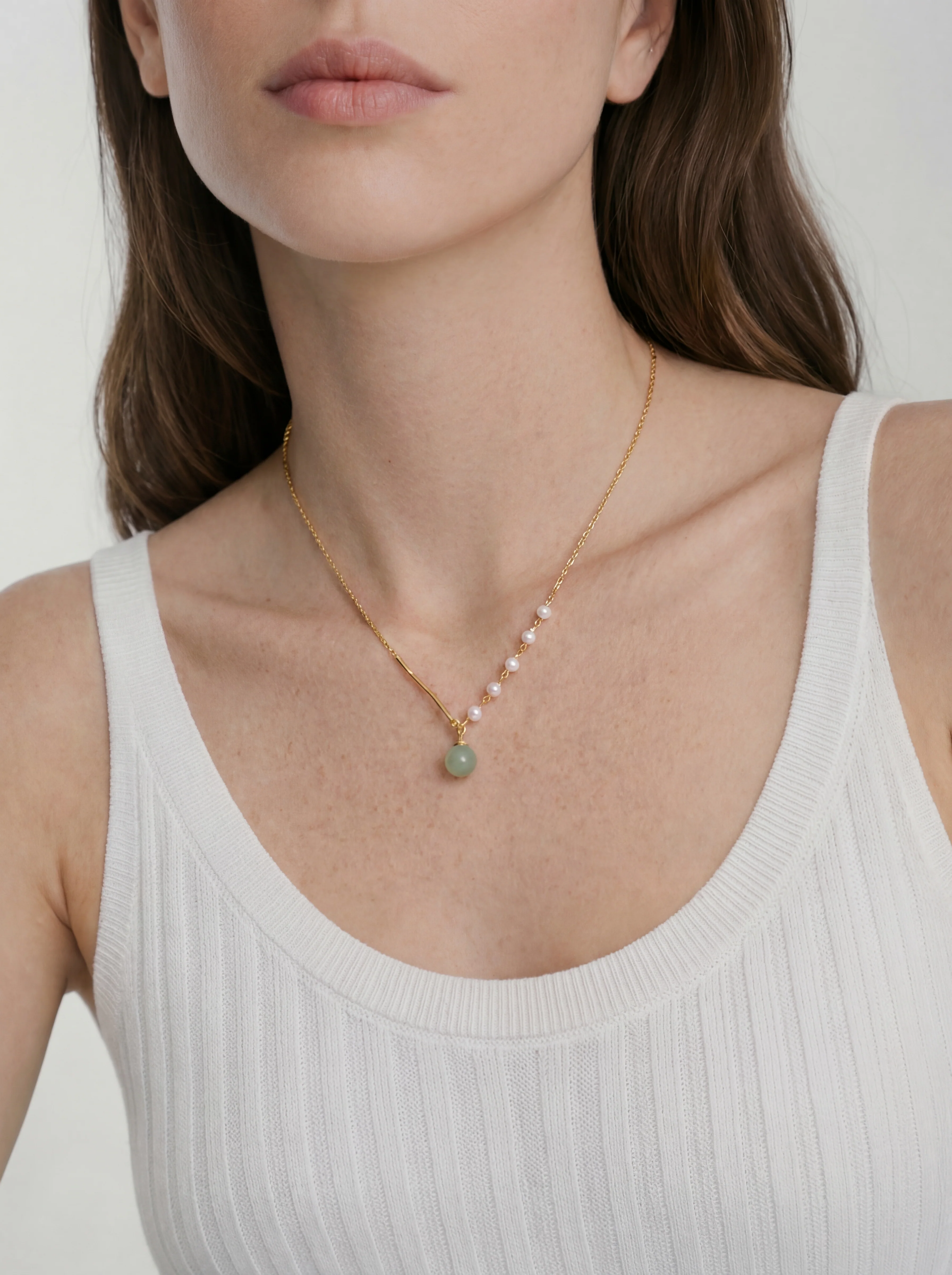 Isla — Green Jade and Freshwater Pearl Necklace