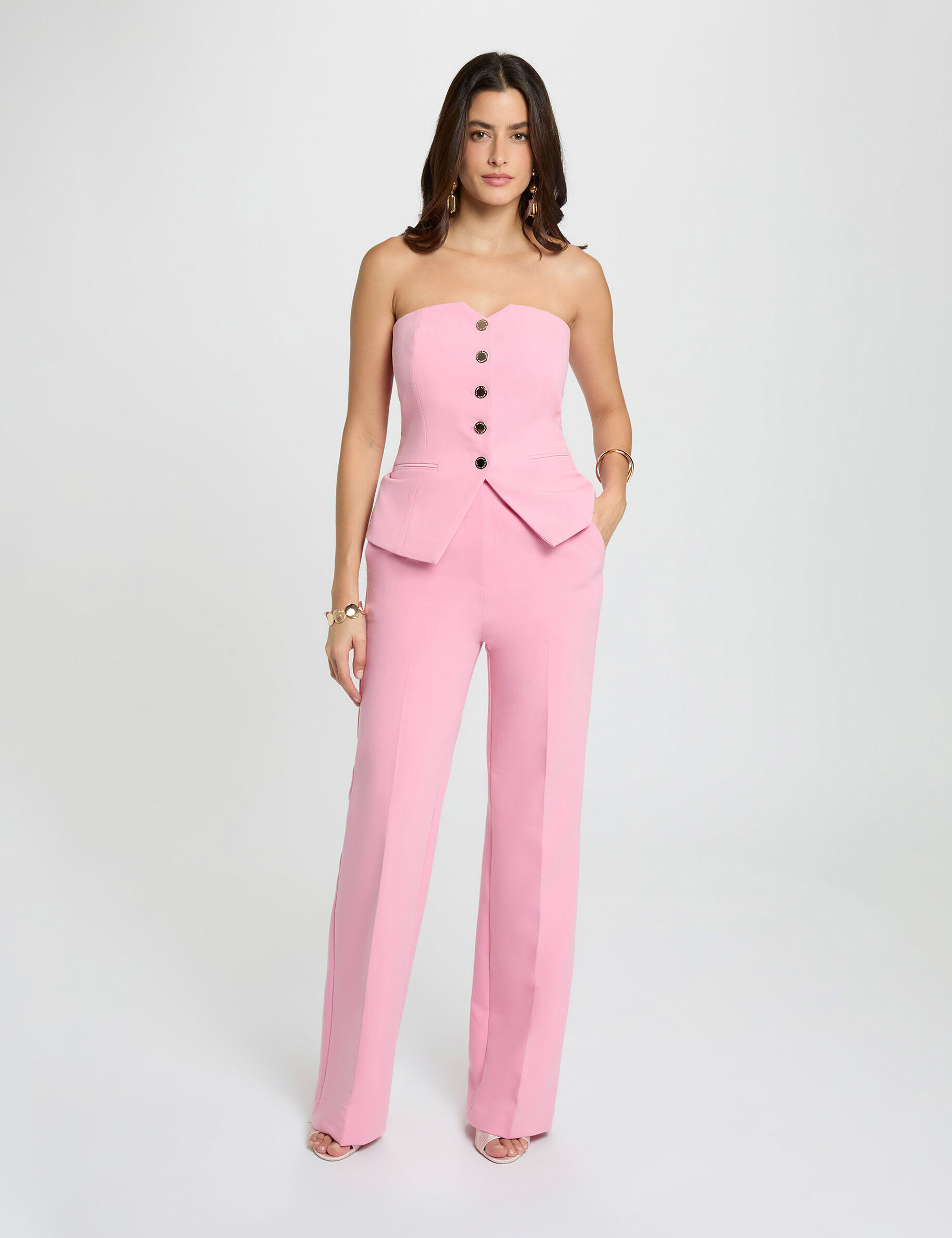 High-Waisted Flare Trousers Light Pink Women