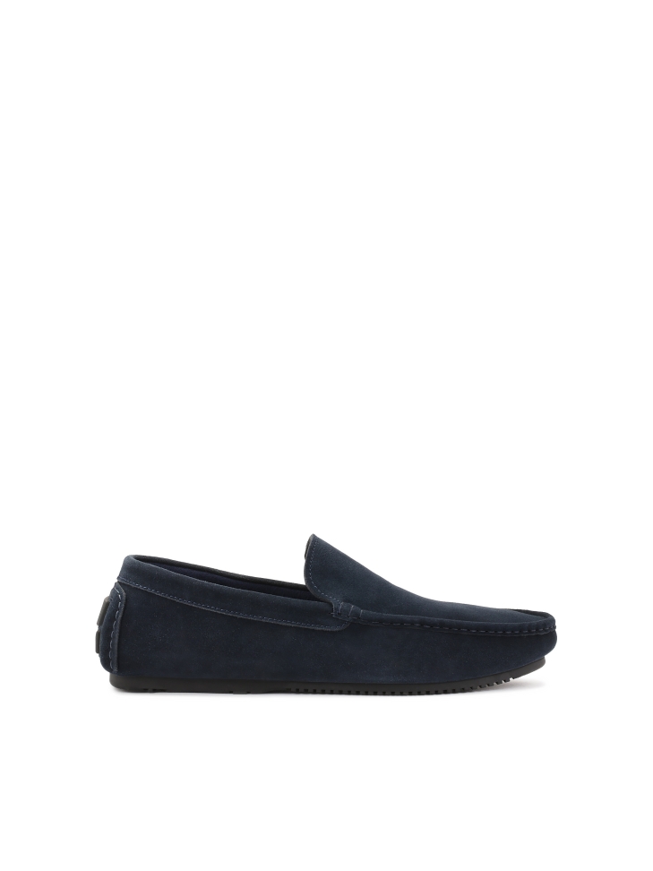 Navy blue suede moccasins