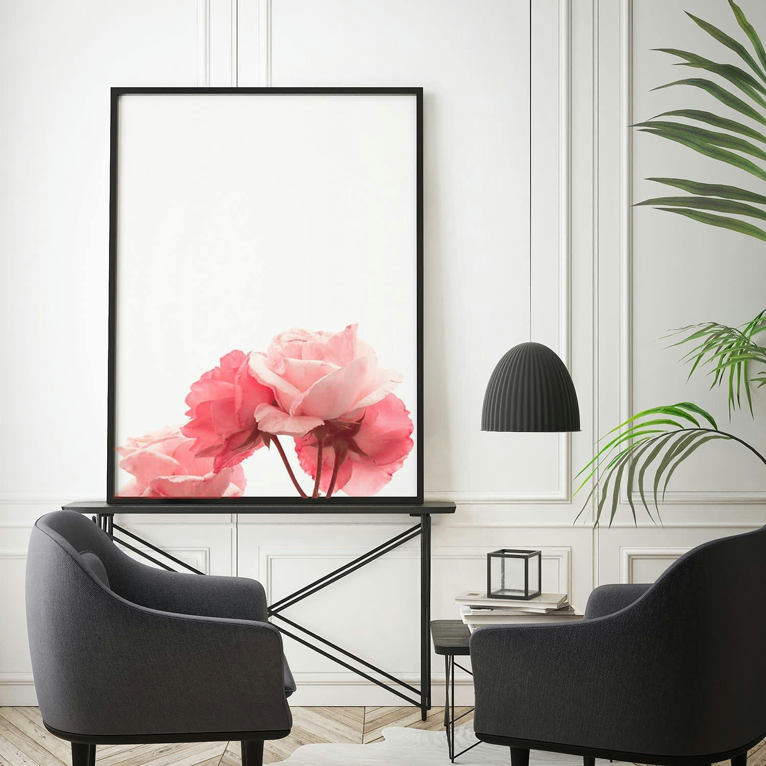 FLORES - Affiche avec cadre noir - Roses - 30x40