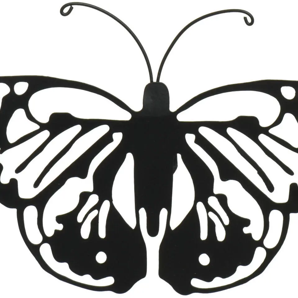 Decoris muurvlinder - tuindecoratie - zwart - metaal - 36 x 25 cm