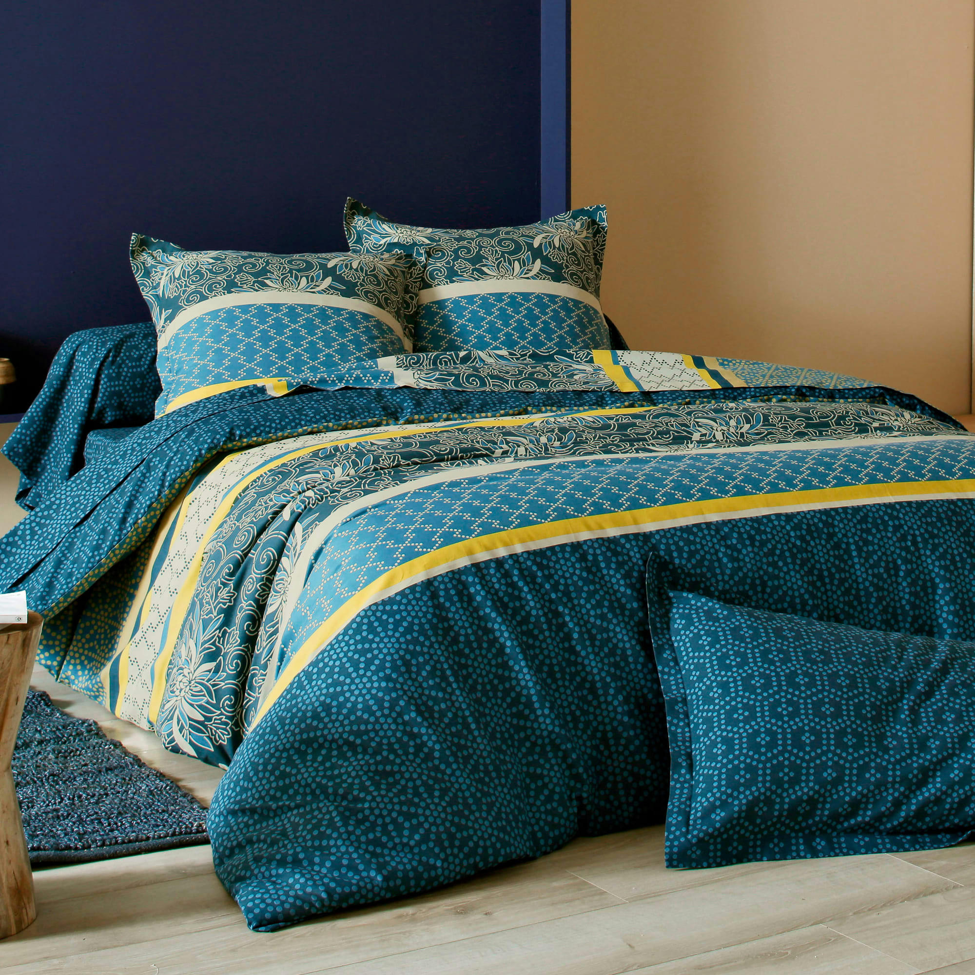 CUZCO - Taie d'oreiller 63x63 bleue en coton