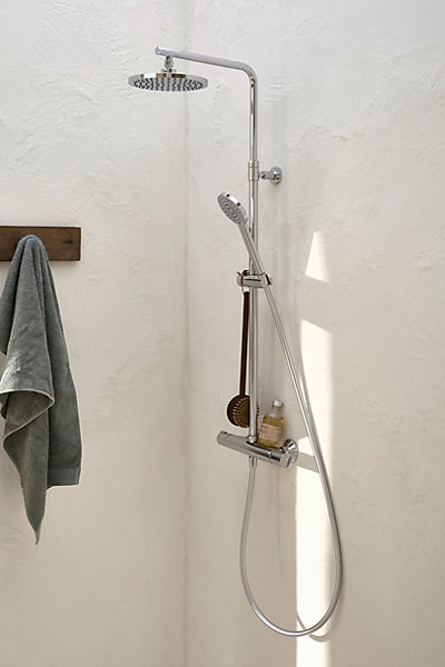 Colonne de douche thermostatique avec pommeau   douchette 1 jet   flexible   barre réglable, chromé, Jacob Delafon Marcel