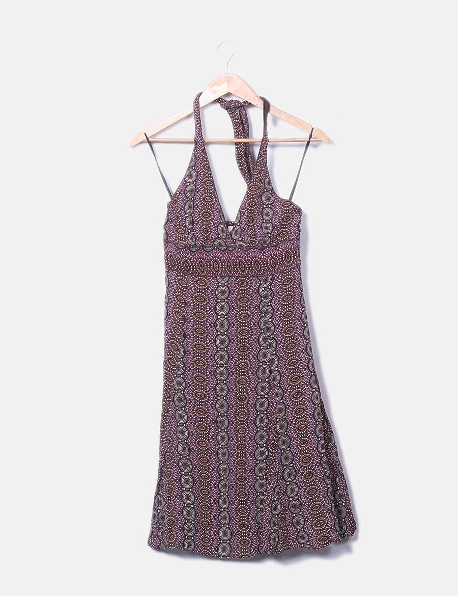 Camaïeu Brown print dress tied to the neckline