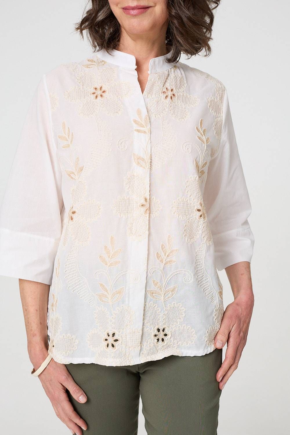 Izabel London Floral Embroidered Texture V-Neck Blouse