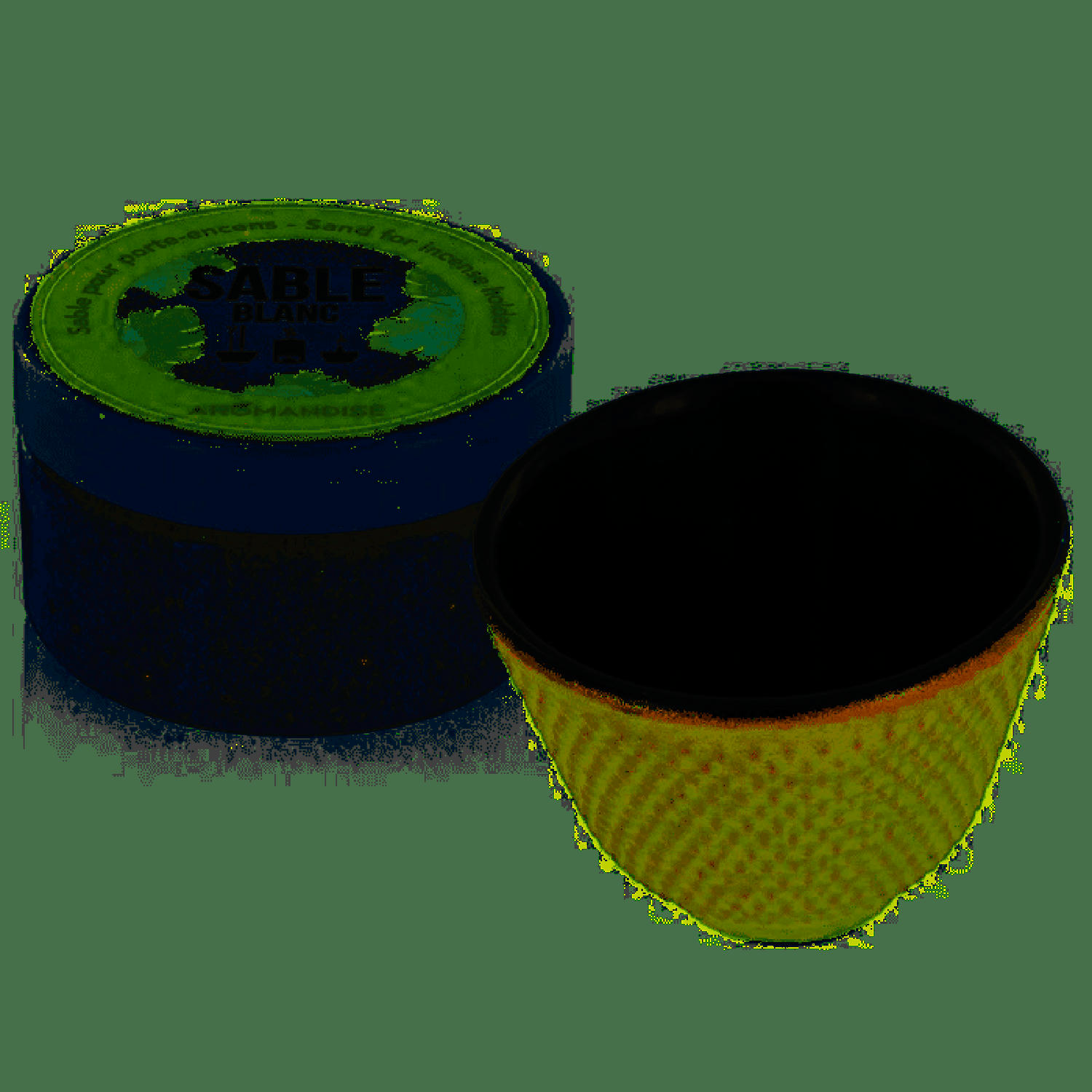 - Porte-encens coupelle en fonte verte et sable blanc