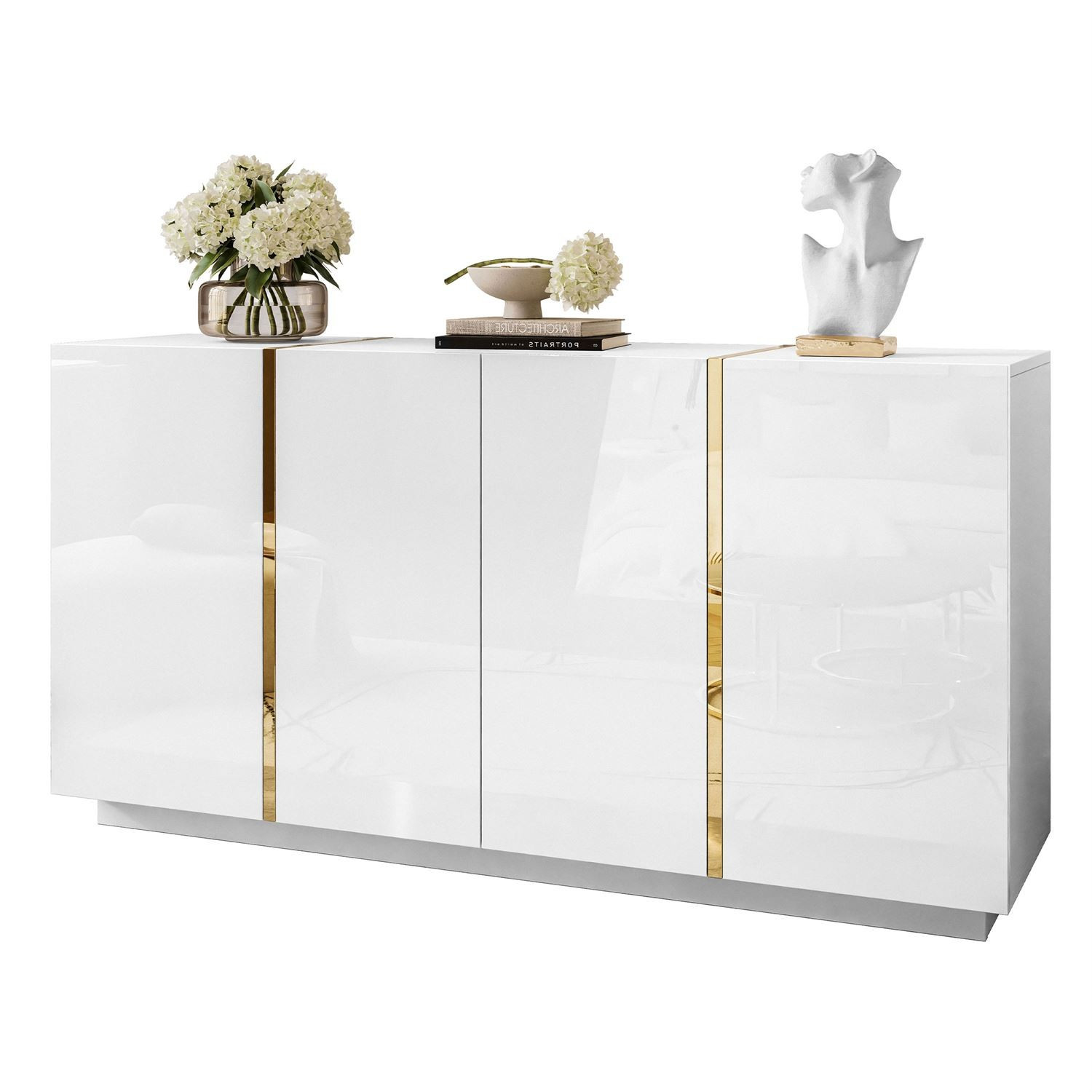 Komoda ONYX 4D 158 cm, biały połysk