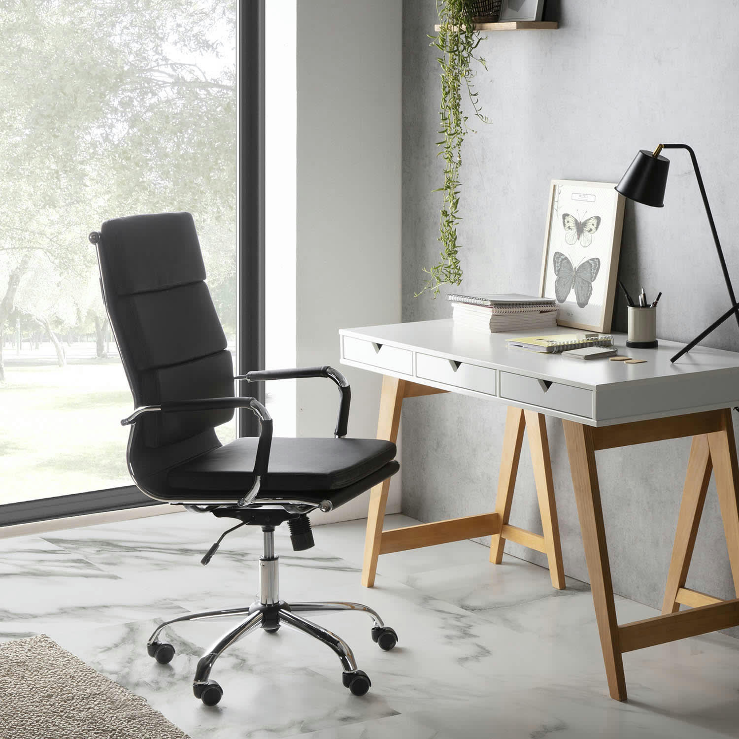 MORGAN - Fauteuil de bureau inclinable noir, cuir synthétique