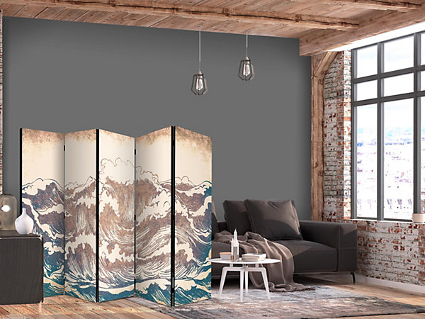 Paravent -Hautes Vagues Beige dans un Style Vintage