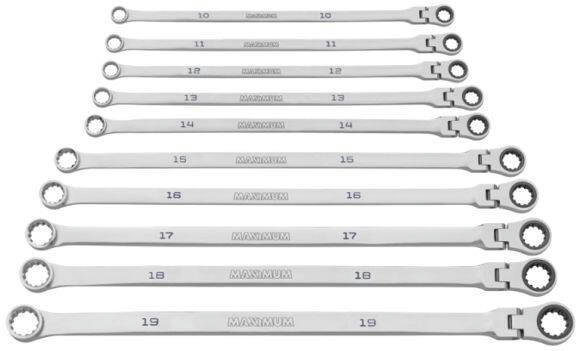 MAXIMUM Extra-Long Double Box-End Flex Wrench Set, Metric, 10-pc