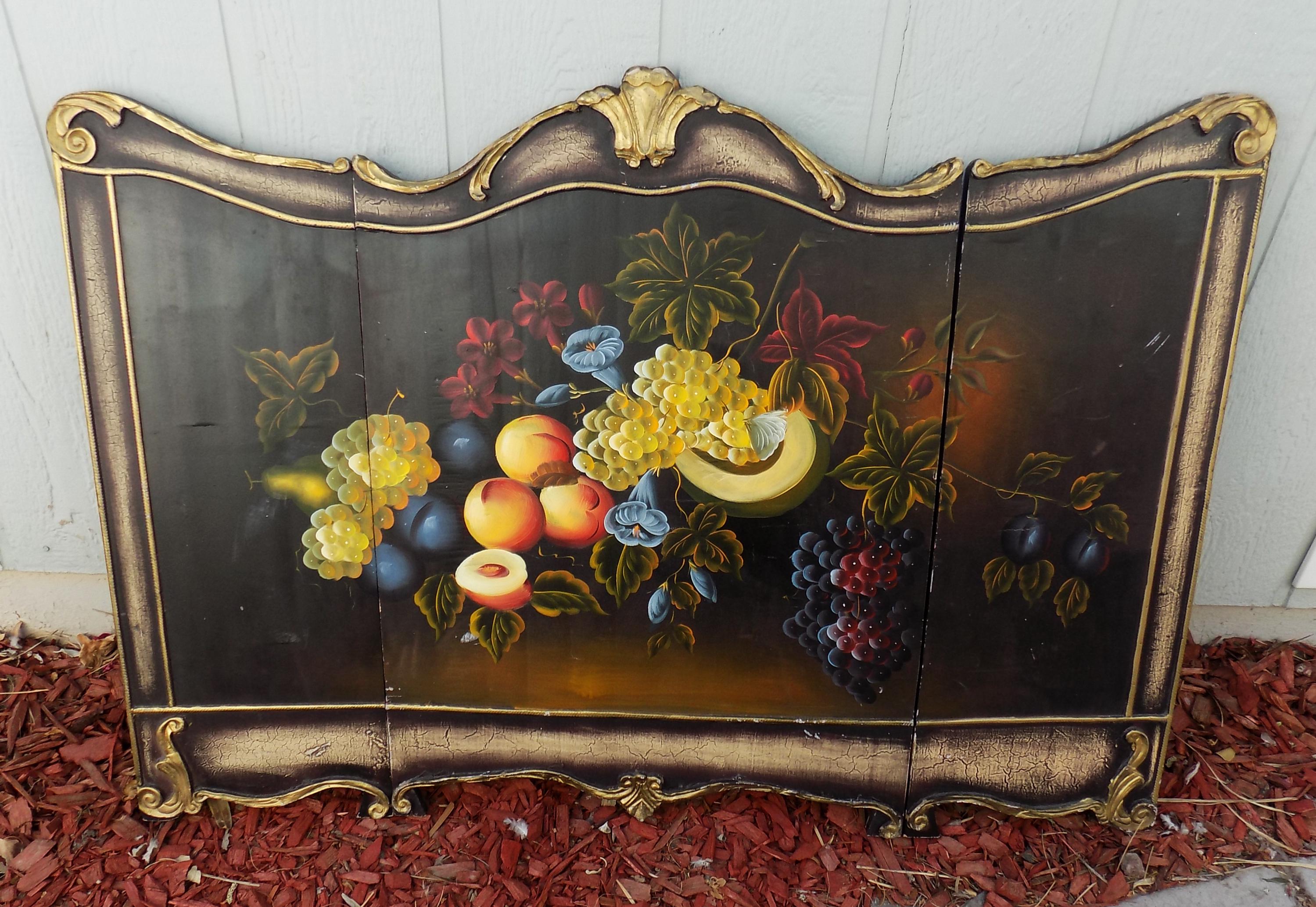 Antique wooden fireplace screen with hand painted still life. NO SHIPPING, must pick up in Las Vegas. 45.5