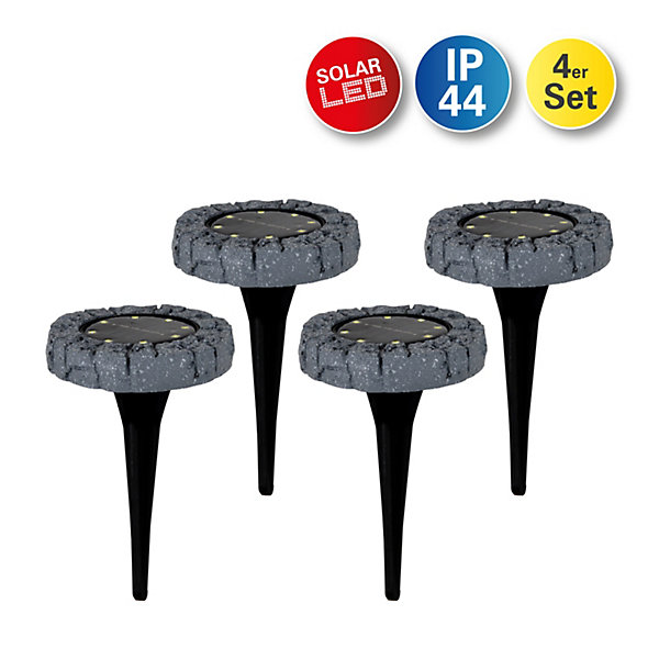 Lot de 4 piquets de terre solaires à LED 'KIAN' , pour l'extérieur, lampe de sol en plastique gris, avec LED intégrée