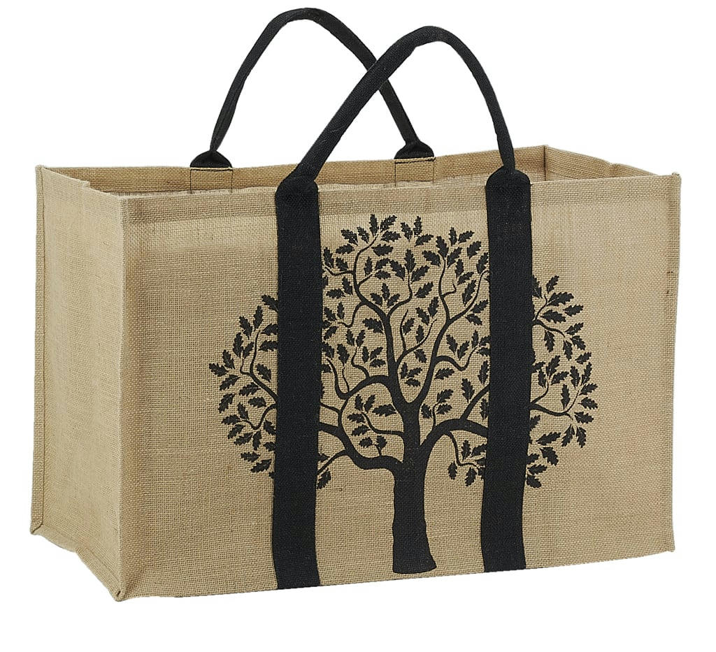 - Sac à bûches en jute motif noir arbre