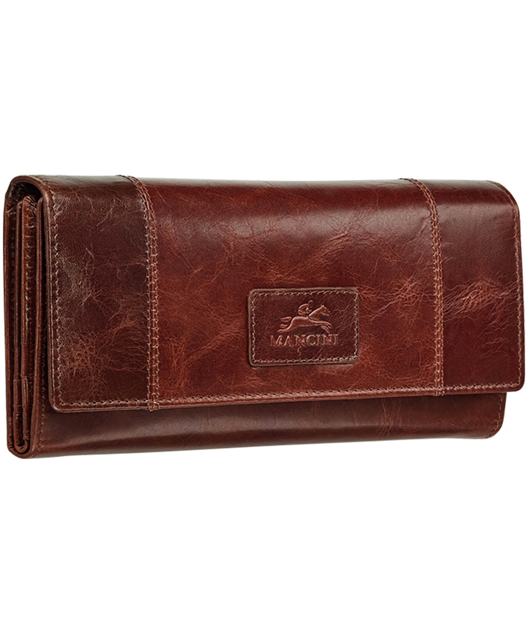 Mancini Leather Goods Women's Casablanca RFID Secure Trifold Wallet Brown