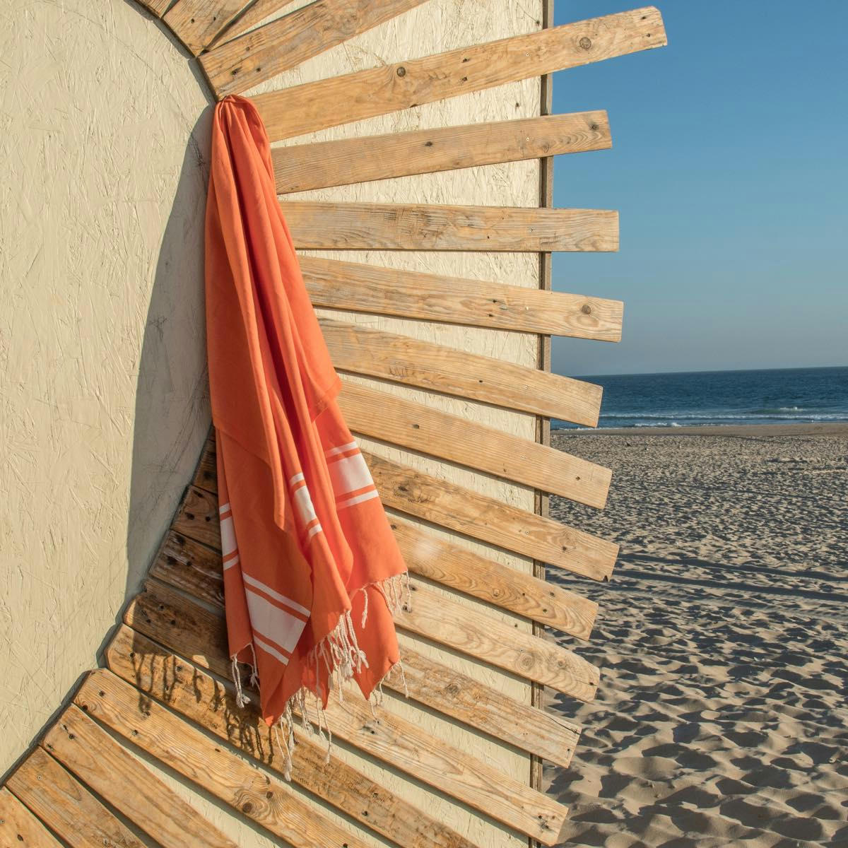 ST TROPEZ - Fouta bande blanche coton  100x200 orange mandarine