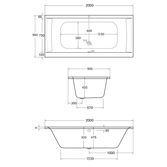 Whirlpool-Komplettset »Rosa«, BxHxL: 90 x 57 x 200 cm, weiß, Farblichttherapie