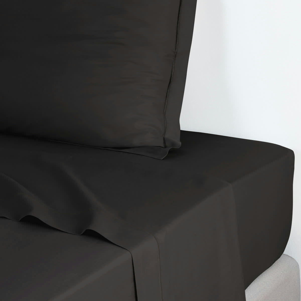 JULIA - Drap plat satin de coton  240x300 noir charbon