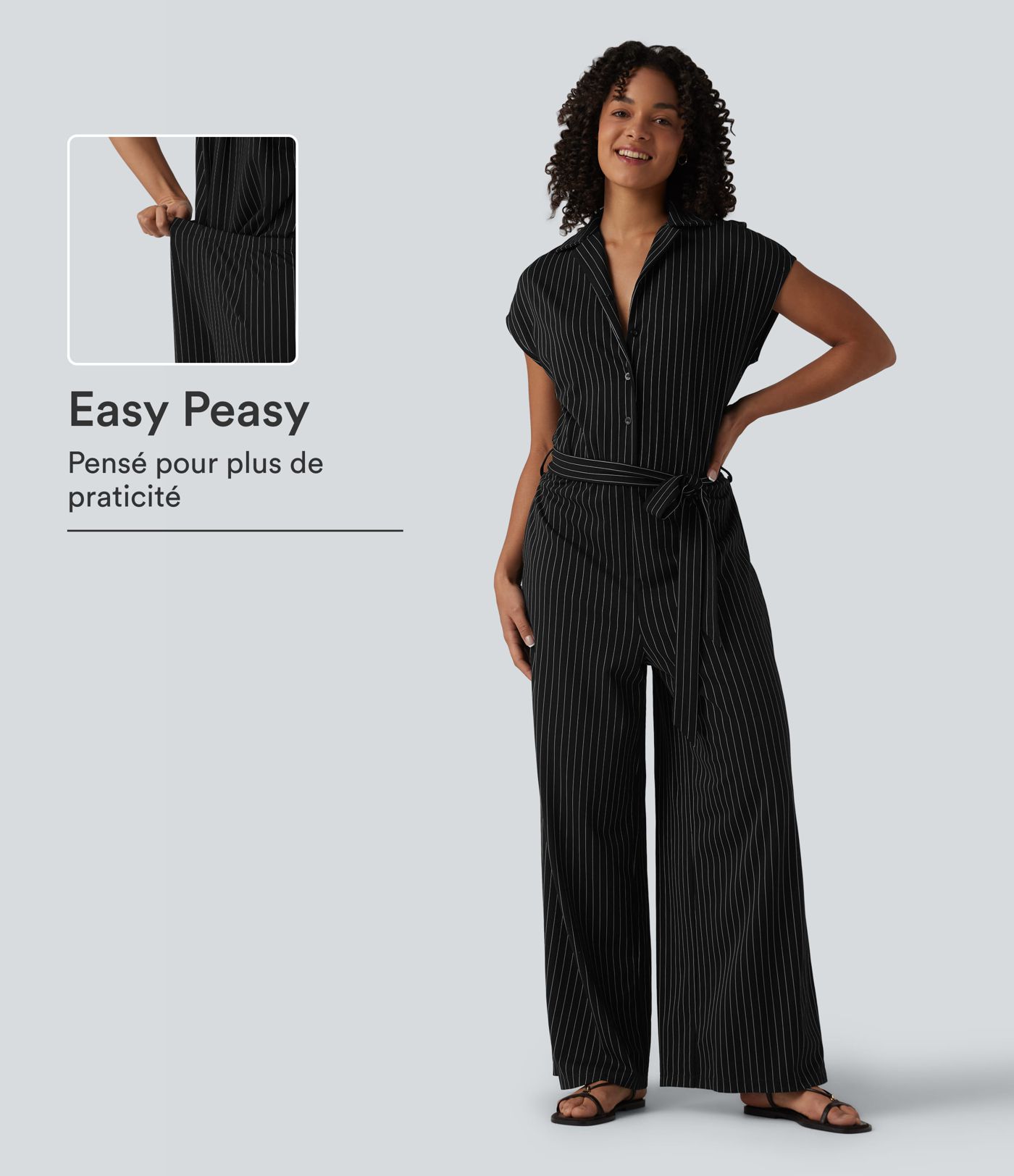 Combinaison chemise manches courtes bureau à effet frais avec ceintures et poches, accès facile Easy Peasy