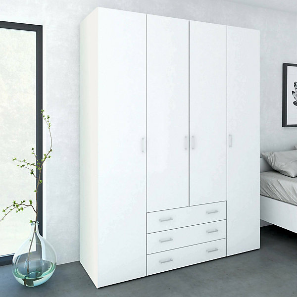 Grande Garde-robe Amoruccio, Meubles de chambre, Penderie de plain-pied, Placard à vêtements, 154x50 h200 cm, Blanc brillant