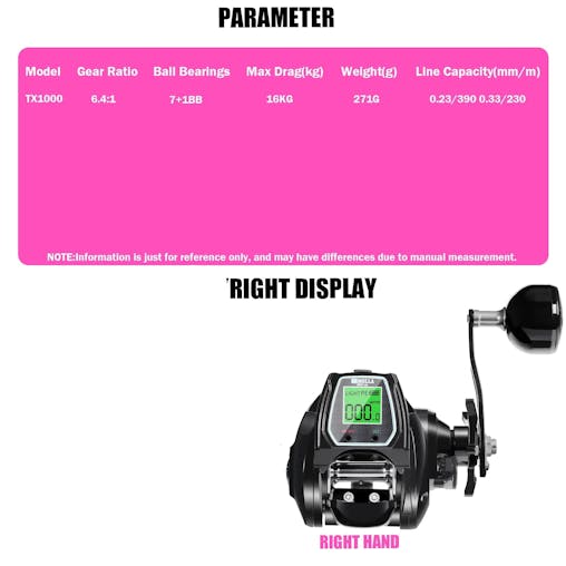 NNEOBA Large Electronic Baitcasting Reel Digital Display Right Hand Black