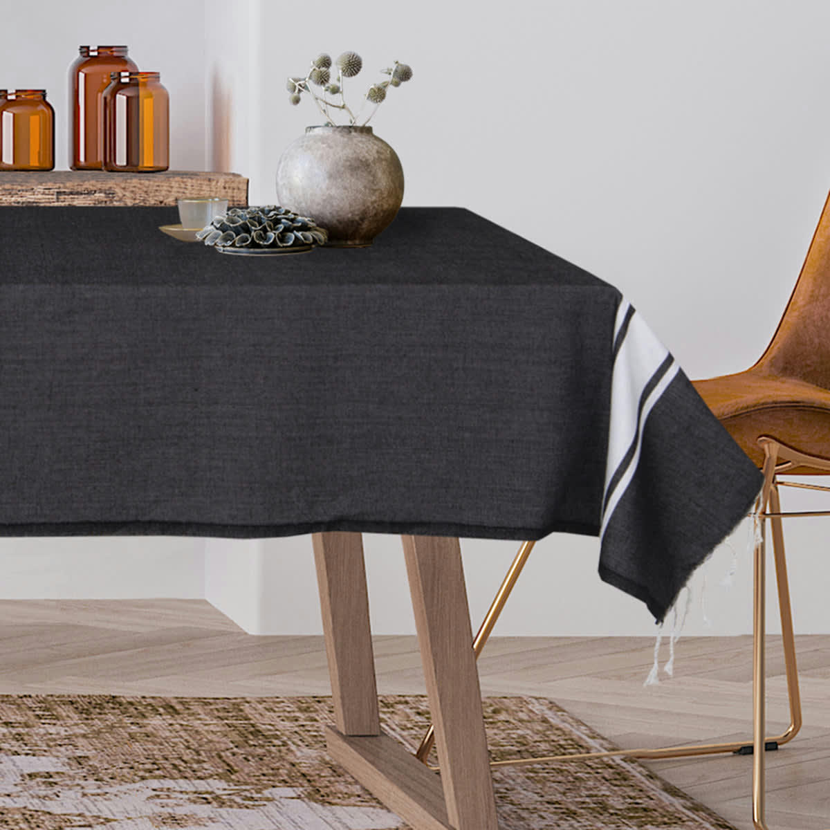 ST TROPEZ - Nappe carrée coton  170x170 noir