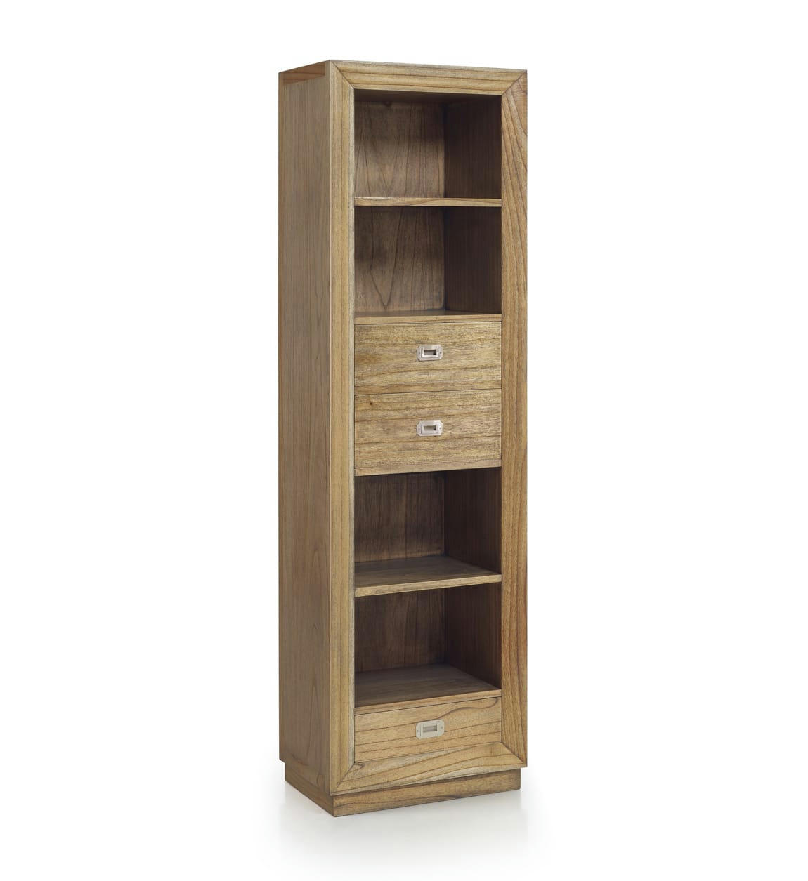 MERAPI - Bibliothèque en bois de mindi beige 4 espaces et 3 tiroirs H190 cm