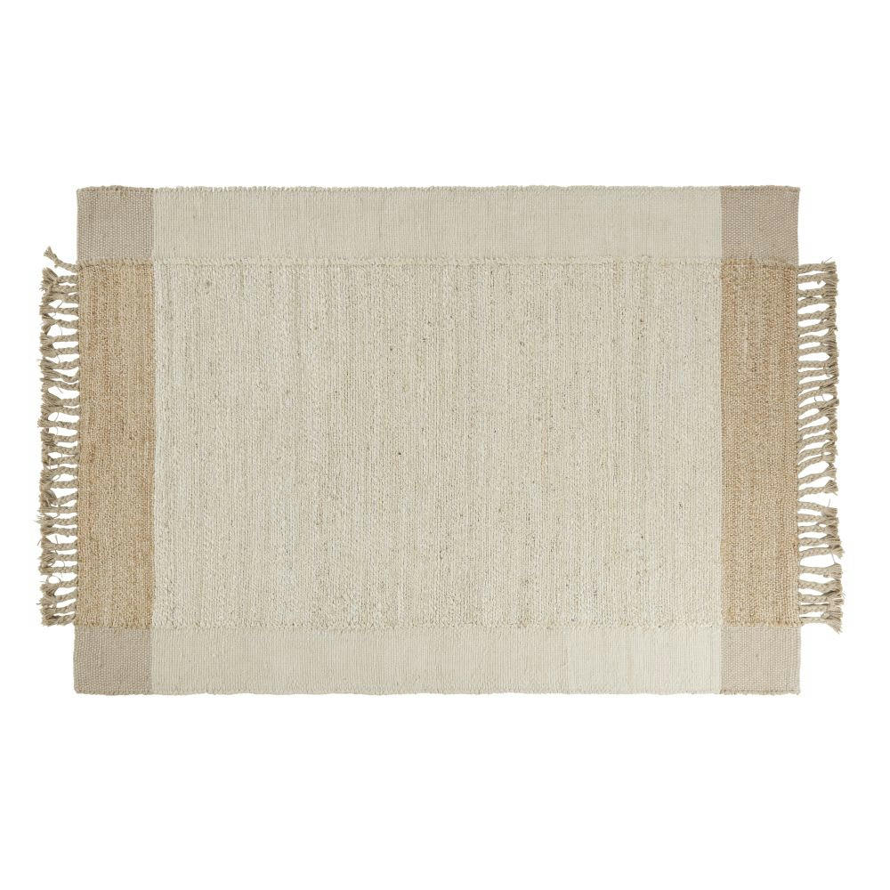 JUANO - Tapis en jute beige et écru à franges 140x200