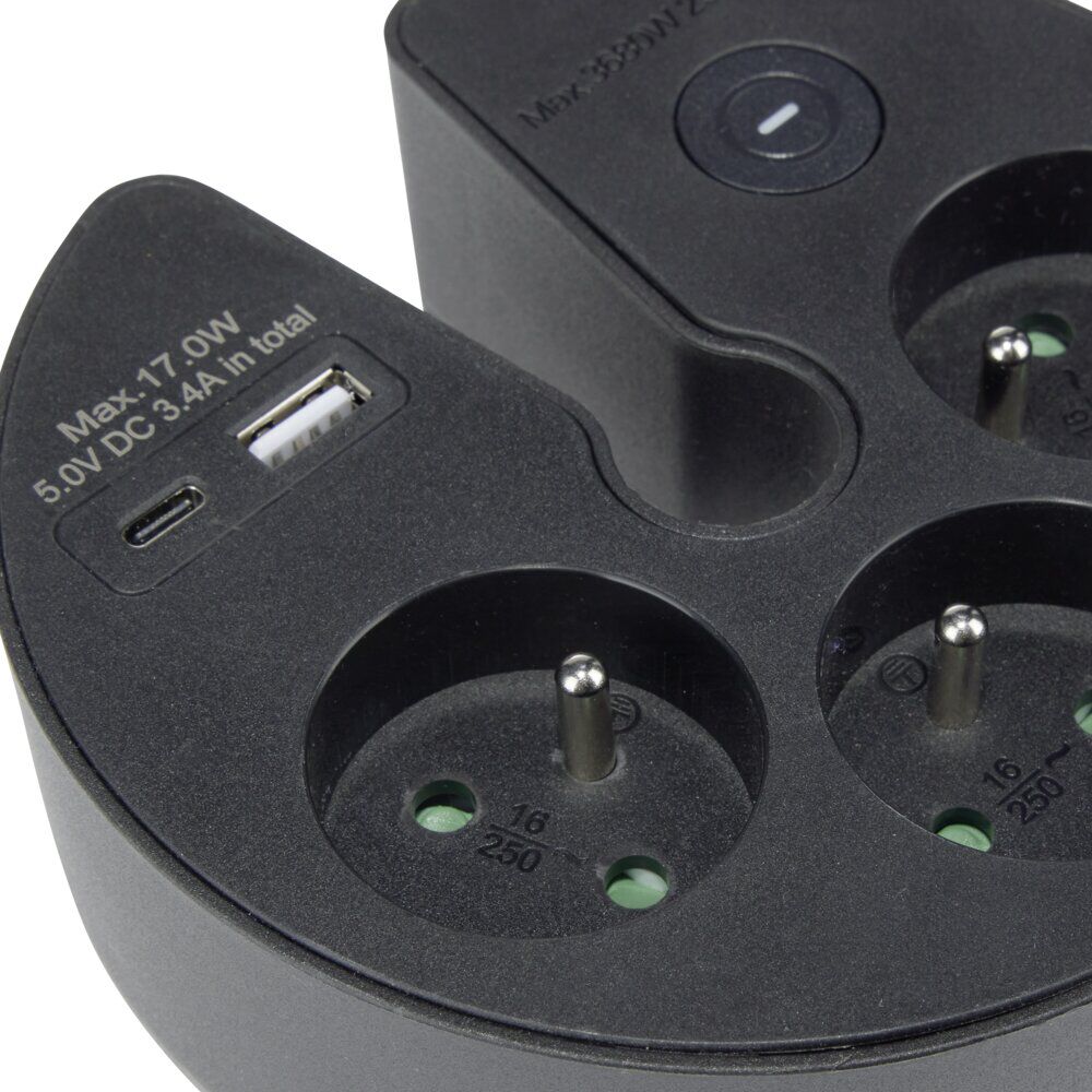 Multiprise 3 entrées 1 port USB-A et USB-C (2 modèles)