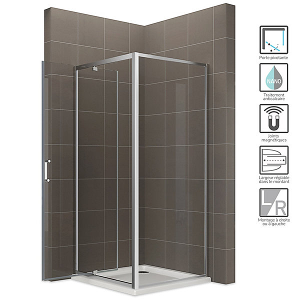 Cabine de douche IBEA H.190 cm porte pivotante verre transparent 70 x 70 cm - Saniverre