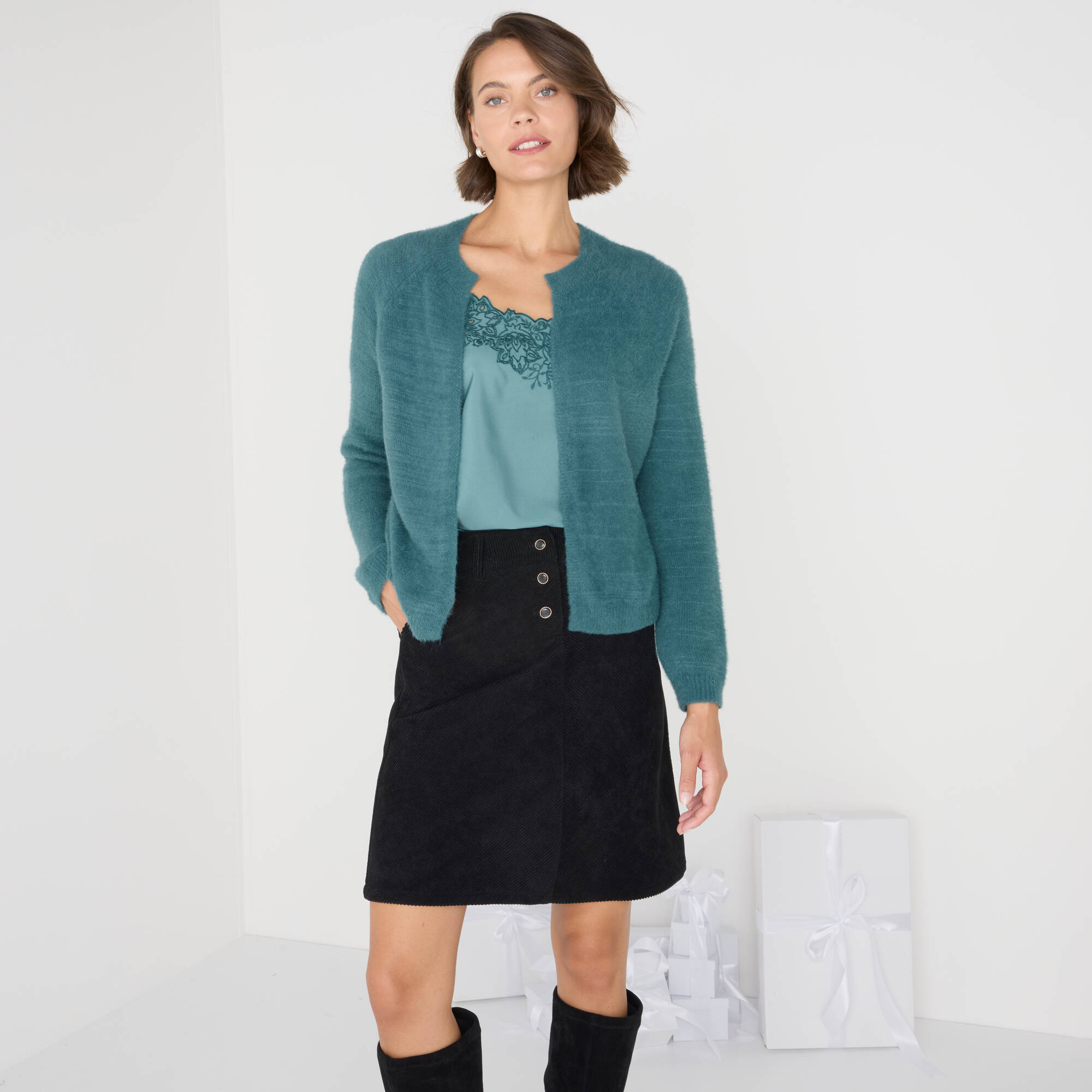 Boléro maille poilue manches longues