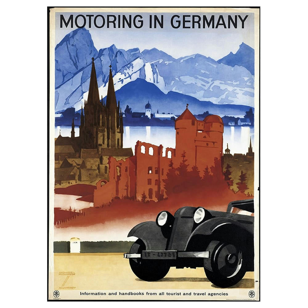 - Tableau affiche touristique vintage Motoring In Germany 50x70cm