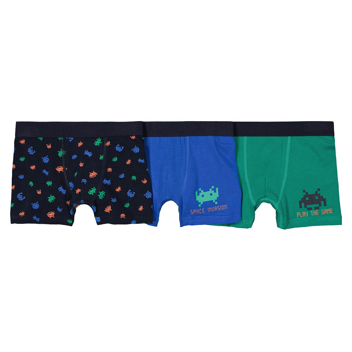 Lot de 3 boxers en coton imprimés monstres pixel