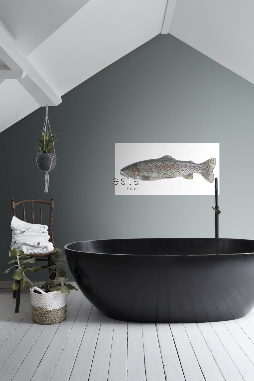 ESTAhome muursticker vis warm grijs en zalm roze - 97 x 48.5 cm - 159041