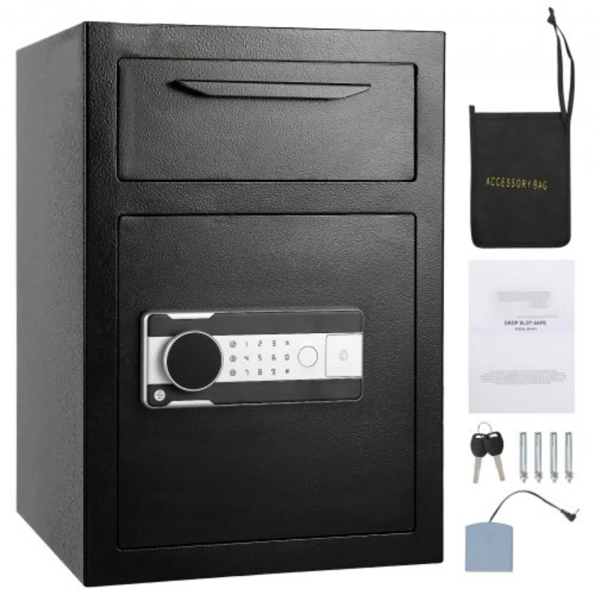 Black Steel 1.7 Cub Depository Safe with Drop Slot, Alarm and Dual Password Access