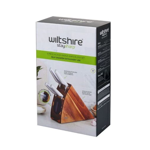 WILTSHIRE PREMIUM STAYSHARP 5PC RADIUS KNIFE BLOCK SET W/ SHARPENER