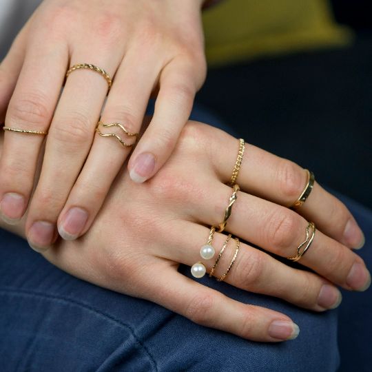 The Colourful Aura 10 Piece Pearl Boho Silver Gold Stackable Vintage Tribal Midi Ring Set