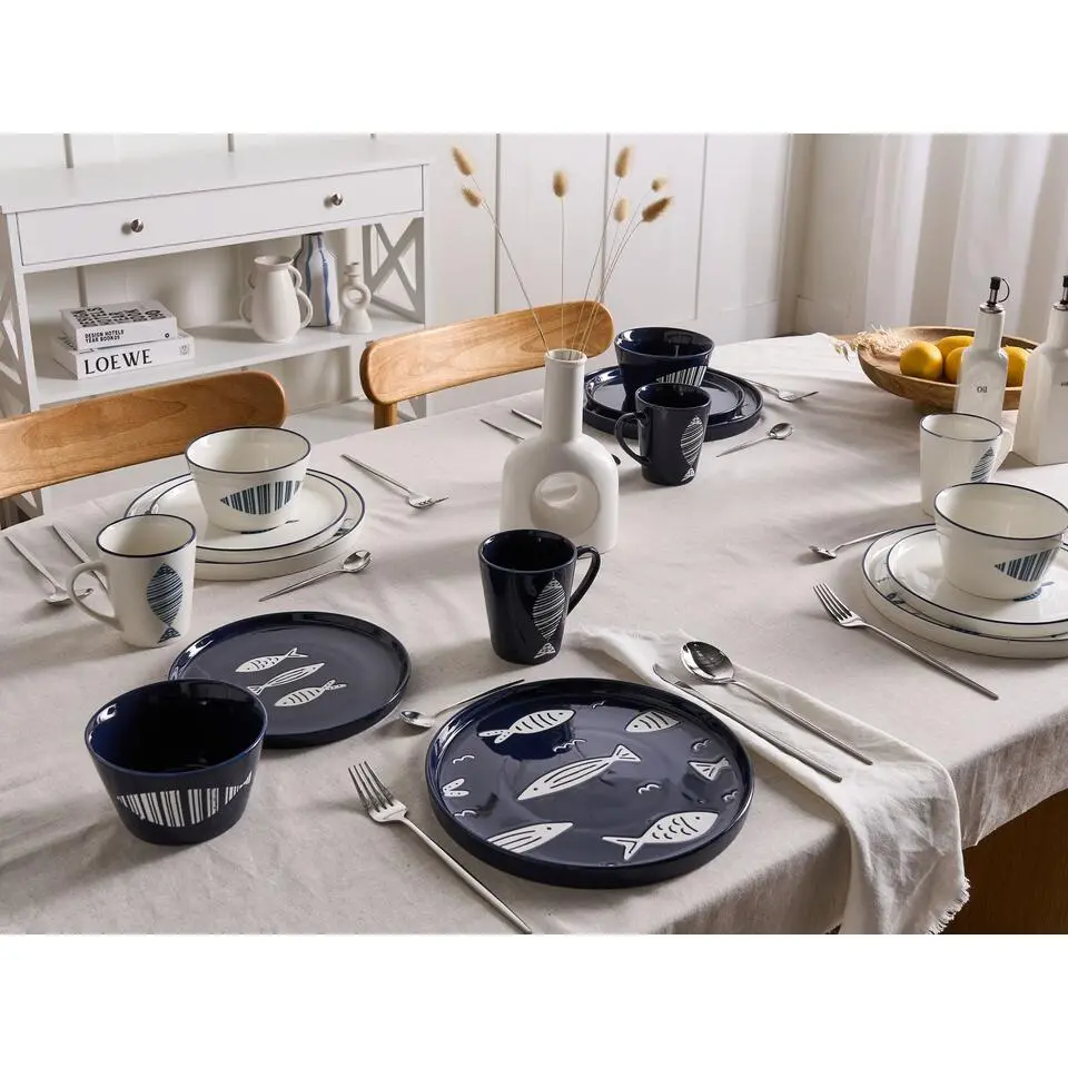 TAMARIND - 16-delige serviesset - Wit/Blauw - Porselein