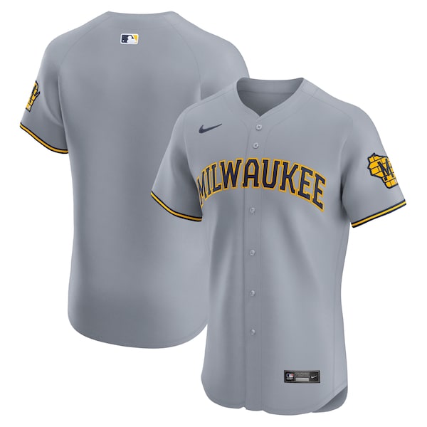 Milwaukee Brewers Nike Road Vapor Premier Elite Patch Jersey - Gray