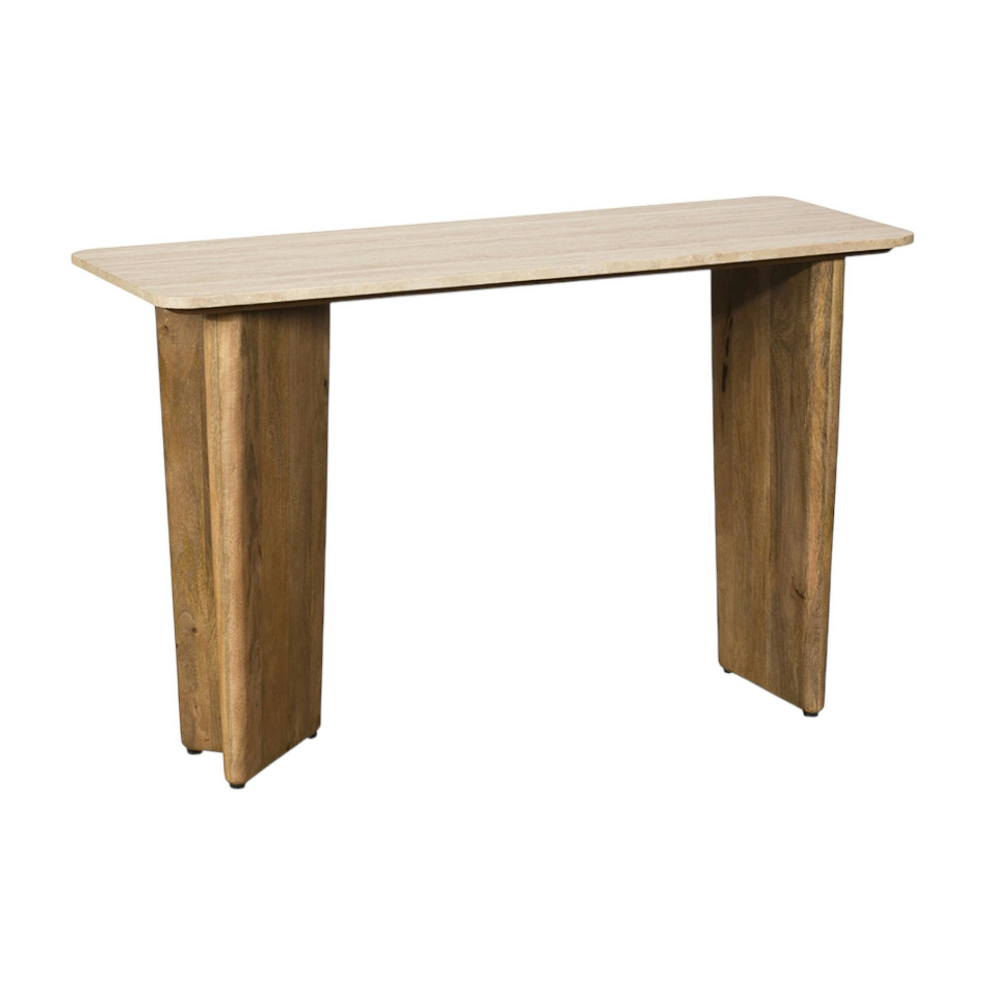 Console d'entrée en bois de manguier et travertin MOON