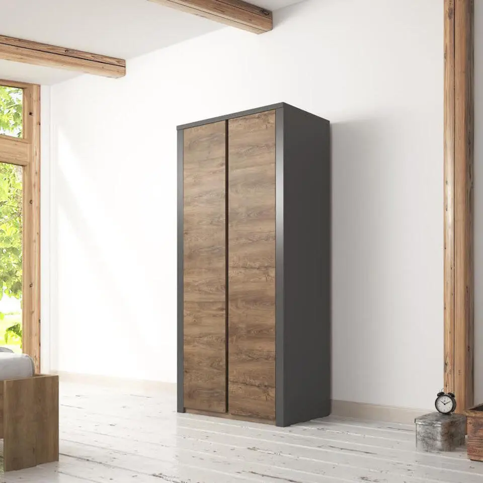 Meubella - Kledingkast Monaco - Eiken - Grijs - 90 cm