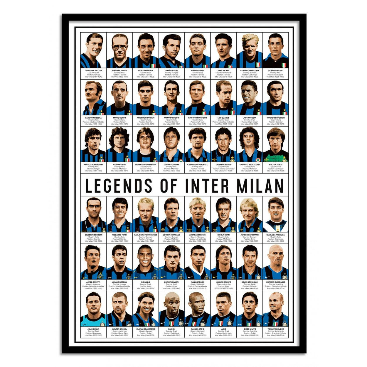 OLIVIER BOURDEREAU - LEGENDS OF INTER MILAN - Affiche d'art 30 x 40 cm