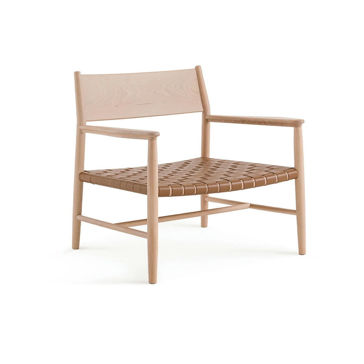 Fauteuil hêtre massif et sangles cuir, Milda