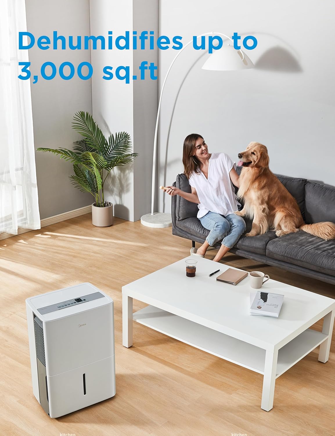 Midea 3,000 Sq. Ft. Dehumidifier for Basement, With Reusable Air Filter 35 Pint - Ideal For Basements, Large & Medium Sized Rooms, And Bathrooms (White)