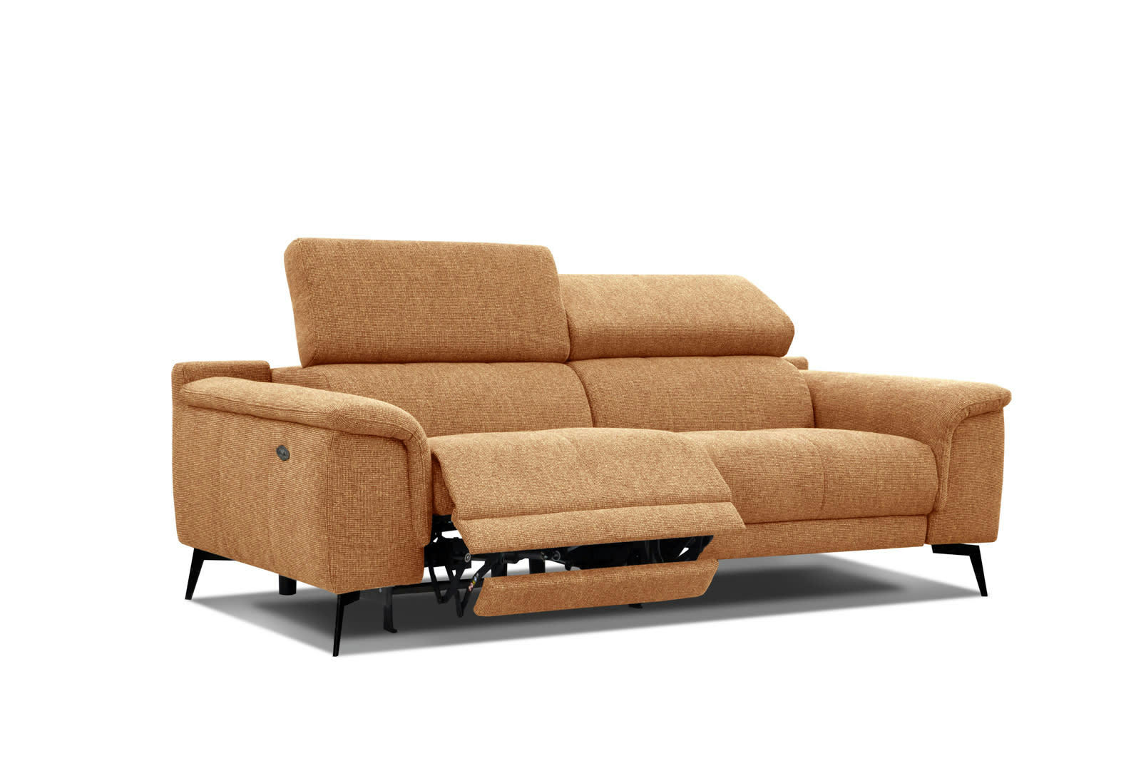 FIERO - Canapé 3 places XXL avec une relax électrique côté gauche tissu orange