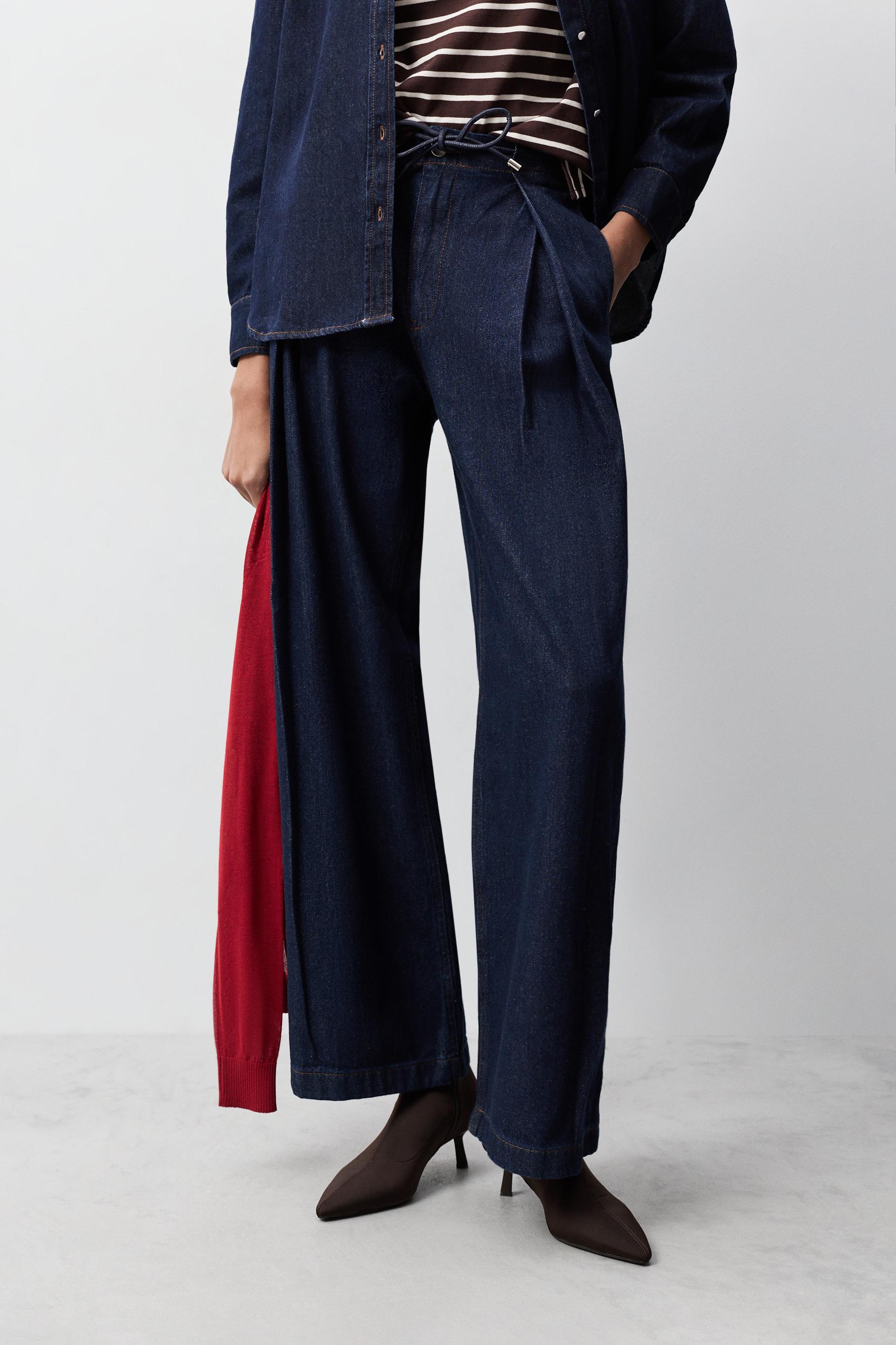 Jeans wide leg pliegues índigo