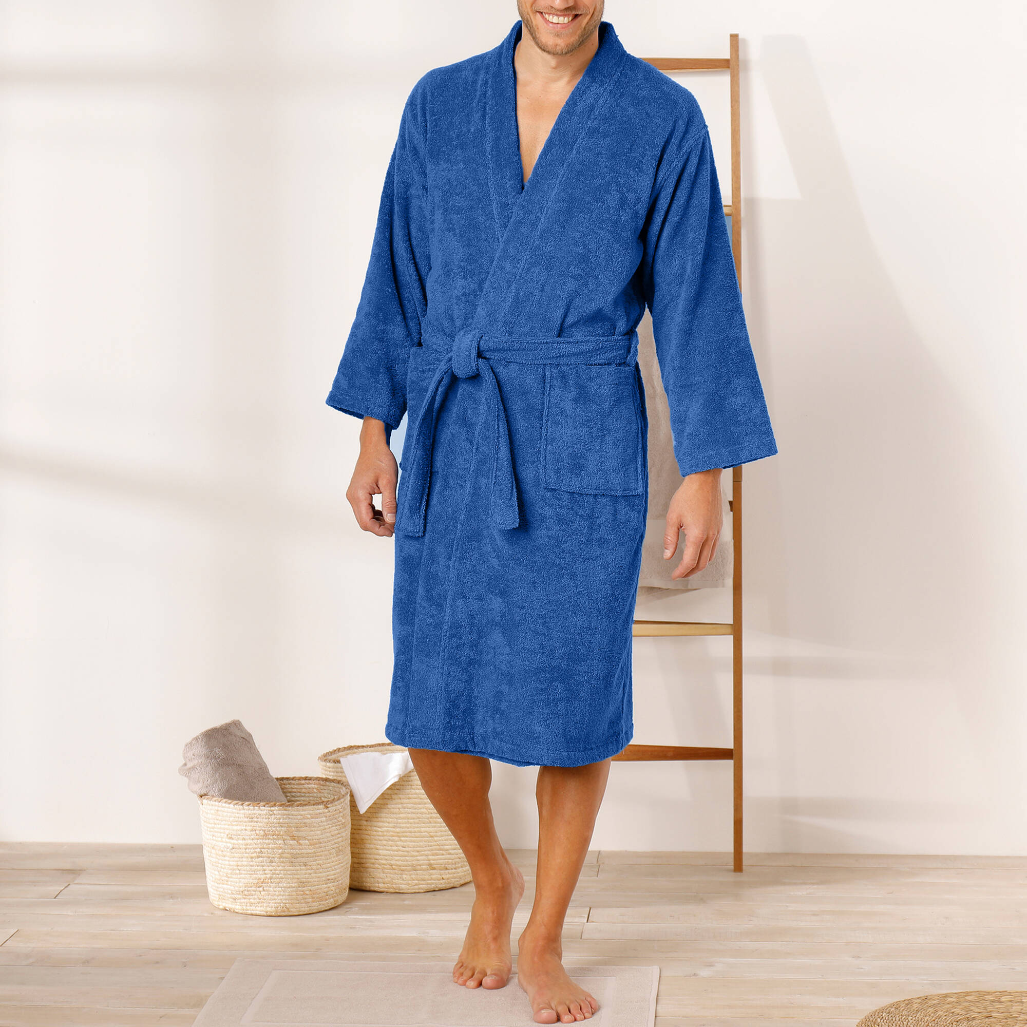 Peignoir mixte adulte col kimono éponge bouclette