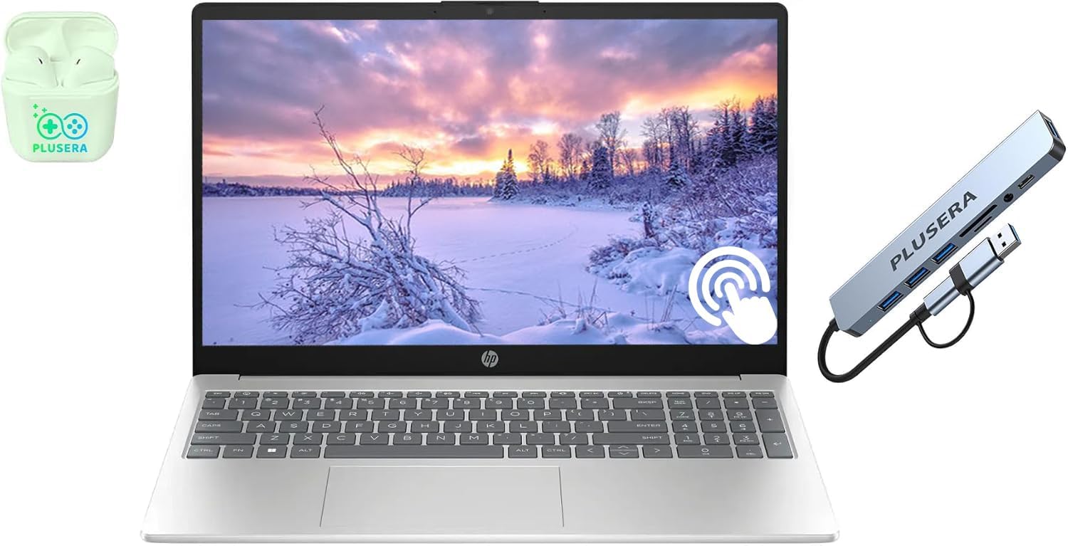 HP 15.6 Touchscreen Business Laptop  32GB RAM 1.5TB Storage (1TB SSD+512GB Docking Station Set)  6-Cores Intel Core i3  Windows 11  PLUSERA Earphones  Silver