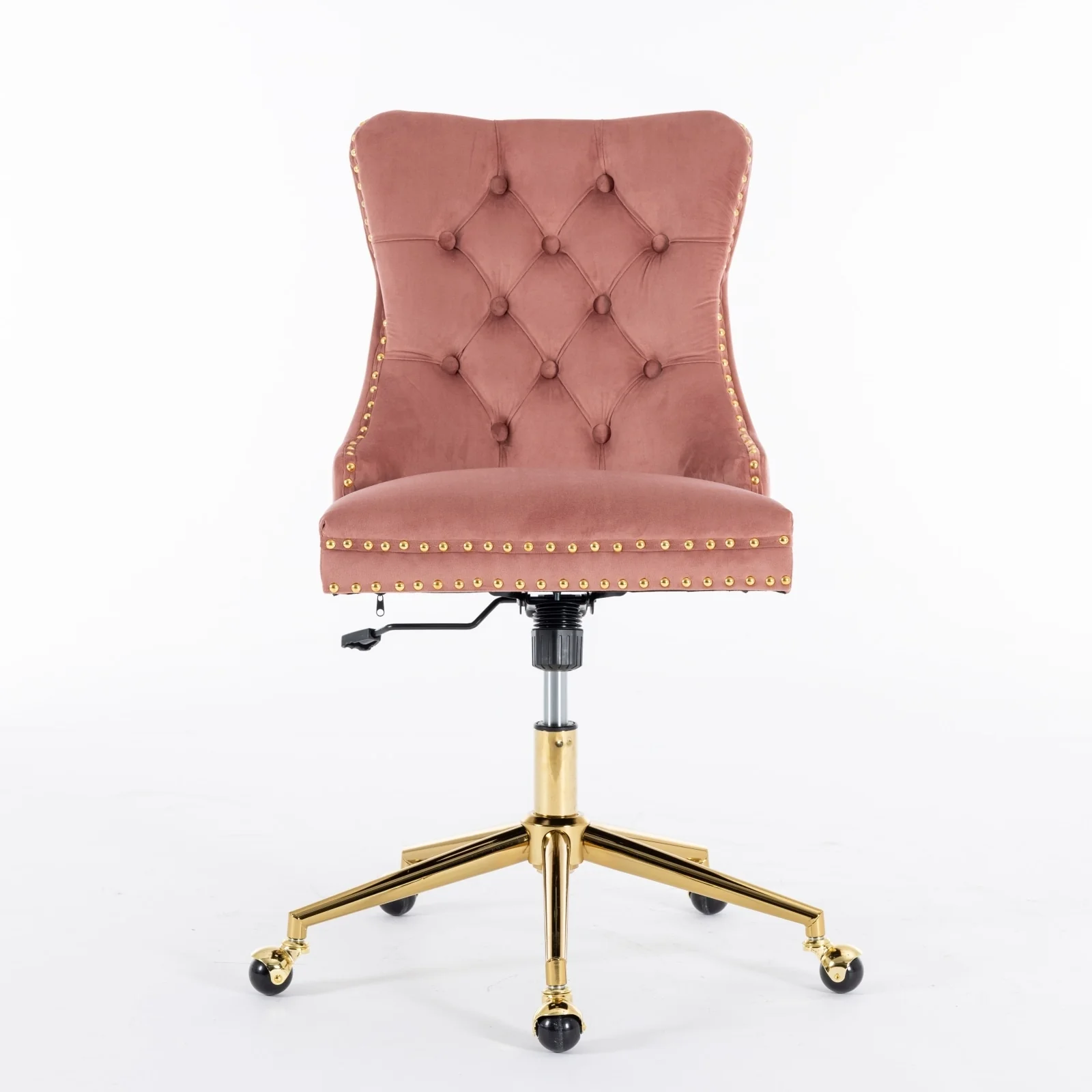Office Chair,Velvet Upholstered Tufted Button r with Golden Metal Base,Adjustable Swivel