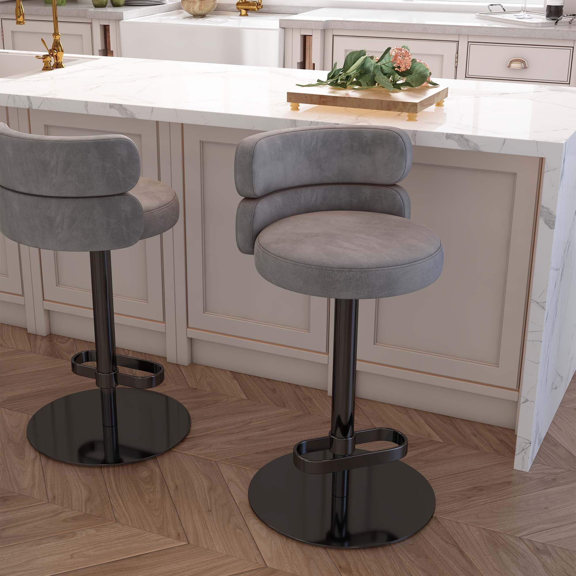 Modern Velvet Bar Stool with Height Adjustment and 360-Degree Swivel